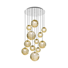 Load image into Gallery viewer, Puppet Multi Light Pendant Light in Amber Transparent/Glossy Chrome (12-Light).
