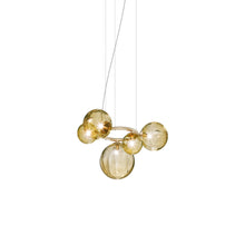 Load image into Gallery viewer, Puppet Ring Pendant Light in Matt Gold/Amber Transparent(29-Inch/5-Light).

