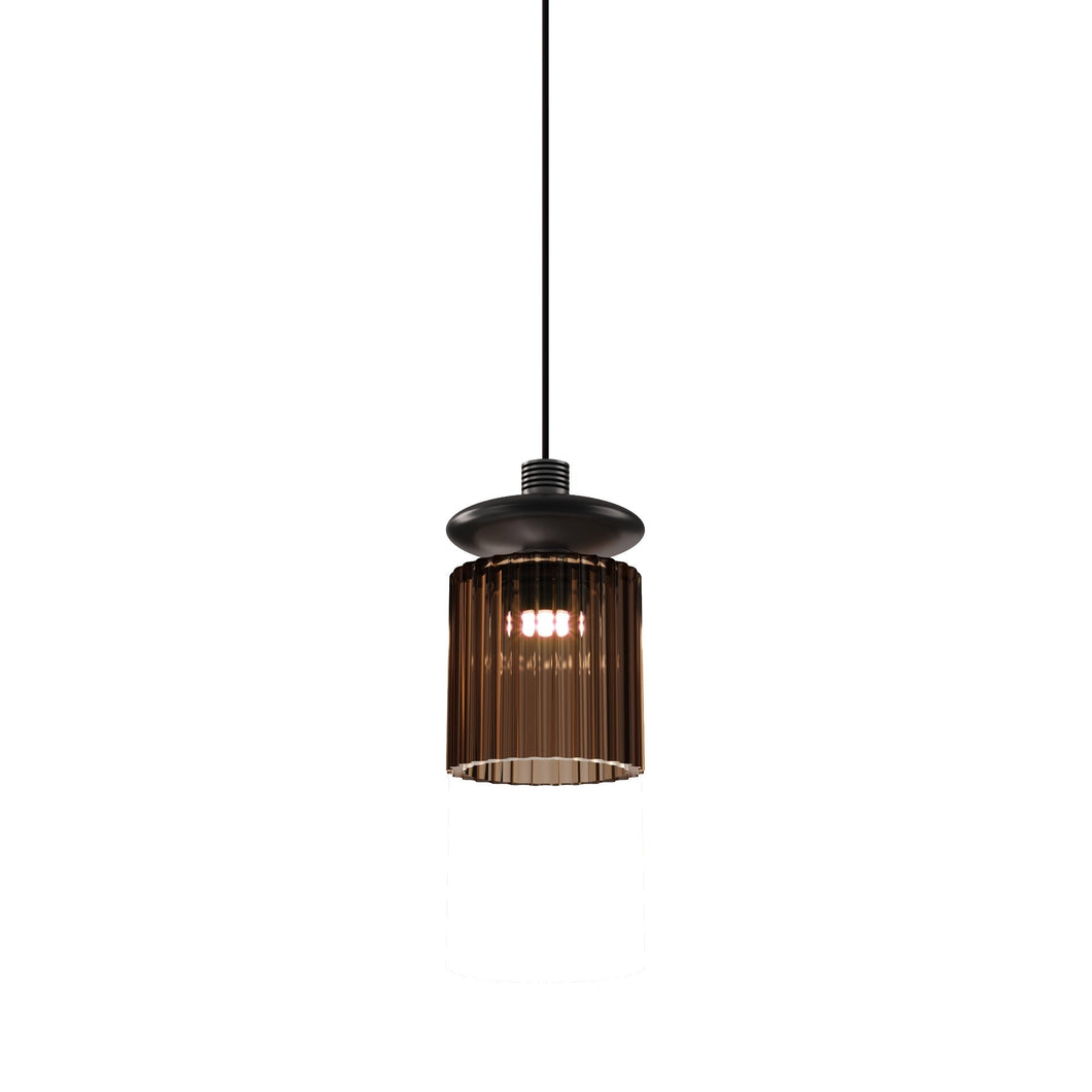 Tread LED Pendant Light in Matt Bronze/Burned Earth Transparent.