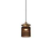 Load image into Gallery viewer, Tread LED Pendant Light in Matt Gold/Burned Earth Transparent.
