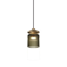 Load image into Gallery viewer, Tread LED Pendant Light in Matt Gold/Old Green Transparent.
