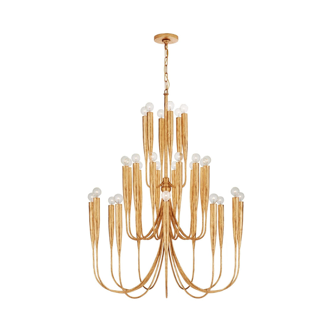 Acadia Chandelier in Antique Gold Leaf.