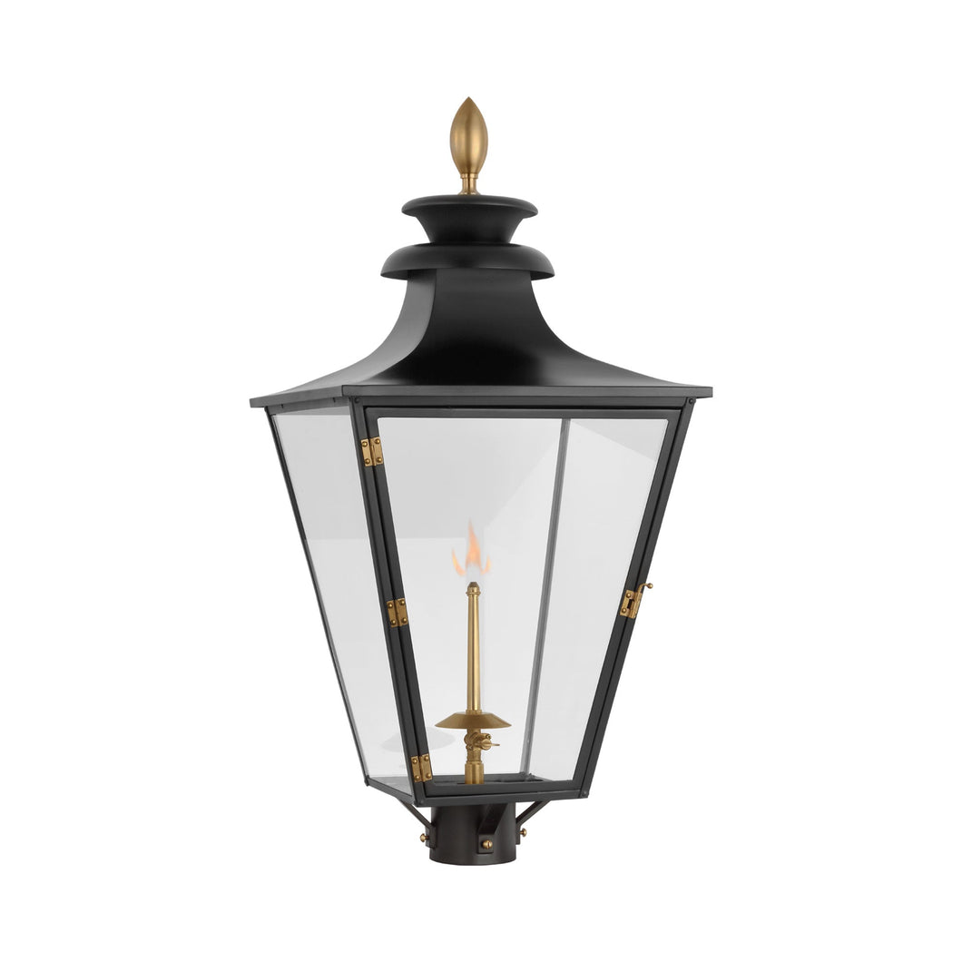 Albermarle Outdoor Gas Post Light in Matte Black and Brass.
