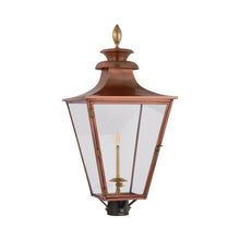 Load image into Gallery viewer, Albermarle Outdoor Gas Post Light in Soft Copper and Brass.
