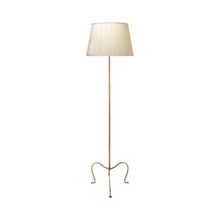 Load image into Gallery viewer, Albert Petite Tri-Leg Floor Lamp in Gilded Iron/Silk Box Pleat.
