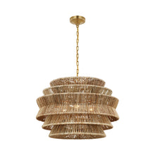 Load image into Gallery viewer, Antigua LED Chandelier in Antique-Burnished Brass and Natural Abaca (Medium).

