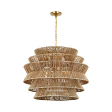 Load image into Gallery viewer, Antigua LED Chandelier in Antique-Burnished Brass and Natural Abaca (X-Large).
