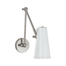 Load image into Gallery viewer, Antonio Adjustable Wall Light in 2-Arm/Polished Nickel/Antique White.
