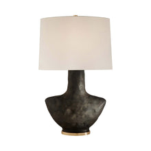 Load image into Gallery viewer, Armato Table Lamp in Stained Black Metallic/Linen.
