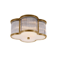 Load image into Gallery viewer, Basil Flush Mount Ceiling Light in Natural Brass/Clear Glass/Frosted Glass (Small).
