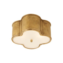 Load image into Gallery viewer, Basil Flush Mount Ceiling Light in Natural Brass/Frosted Glass (Small).
