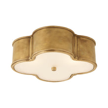 Load image into Gallery viewer, Basil Flush Mount Ceiling Light in Natural Brass/Frosted Glass (Large).
