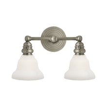 Load image into Gallery viewer, Boston Double Wall Light in Antique Nickel/White Glass Desk Shade (2-Light).
