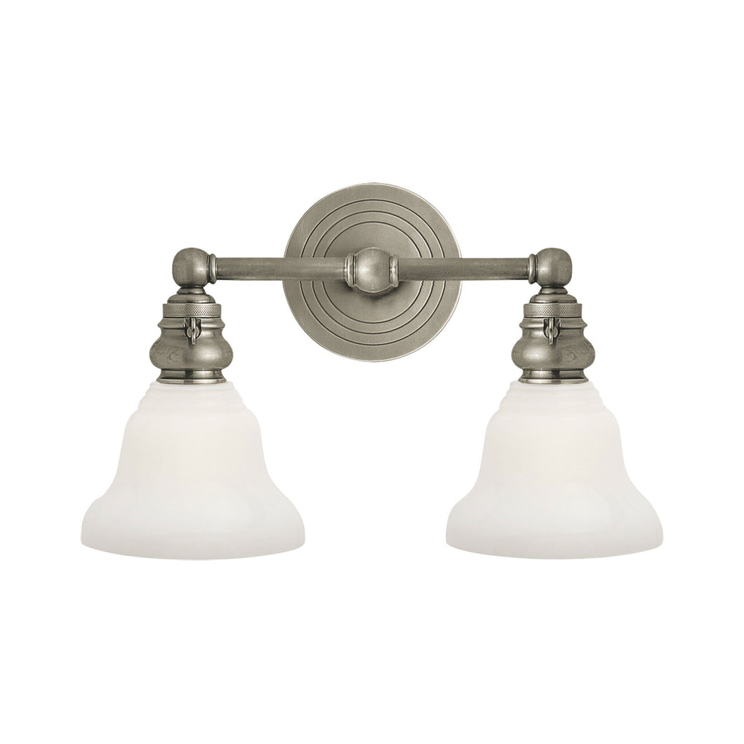 Boston Double Wall Light in Antique Nickel/White Glass Desk Shade (2-Light).