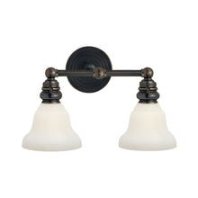 Load image into Gallery viewer, Boston Double Wall Light in Bronze/White Glass Desk Shade (2-Light).
