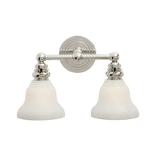 Load image into Gallery viewer, Boston Double Wall Light in Polished Nickel/White Glass Desk Shade (2-Light).
