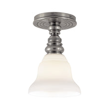 Load image into Gallery viewer, Boston Flush Mount Ceiling Light in Antique Nickel/White Glass Desk Shade.
