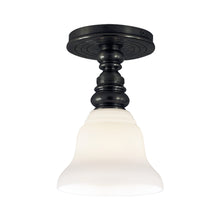 Load image into Gallery viewer, Boston Flush Mount Ceiling Light in Bronze/White Glass Desk Shade.

