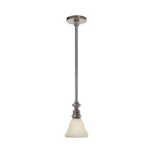 Load image into Gallery viewer, Boston Pendant Light in Antique Nickel/White Glass Desk.
