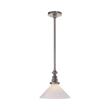 Load image into Gallery viewer, Boston Pendant Light in Antique Nickel/White Glass Slant.
