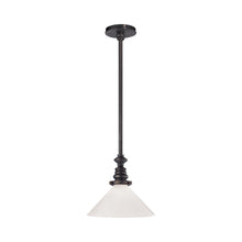 Load image into Gallery viewer, Boston Pendant Light in Bronze/White Glass Slant.
