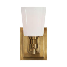 Load image into Gallery viewer, Bryant Single Bath Wall Light in Hand-Rubbed Antique Brass.

