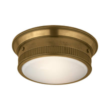 Load image into Gallery viewer, Calliope Flush Mount Ceiling Light in Hand-Rubbed Antique Brass.
