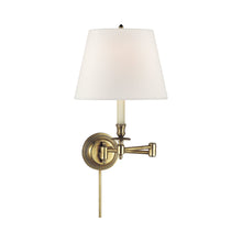 Load image into Gallery viewer, Candlestick Swing Arm Wall Light in Hand-Rubbed Antique Brass (Linen).
