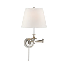 Load image into Gallery viewer, Candlestick Swing Arm Wall Light in Polished Nickel (Linen).
