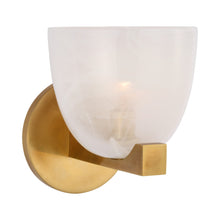 Load image into Gallery viewer, Carola LED Bath Wall Light in Hand-Rubbed Antique Brass/White Strie Glass.
