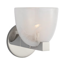 Load image into Gallery viewer, Carola LED Bath Wall Light in Polished Nickel/White Strie Glass.

