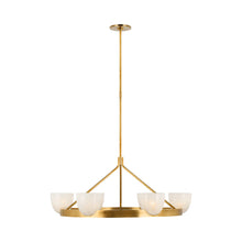 Load image into Gallery viewer, Carola LED Chandelier in Hand-Rubbed Antique Brass/White Strie Glass.
