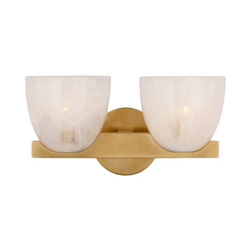 Carola LED Vanity Wall Light in Hand-Rubbed Antique Brass/White Strie Glass (2-Light).