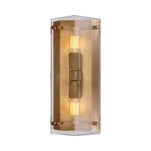 Load image into Gallery viewer, Clayton Wall Light in Crystal and Hand-Rubbed Antique Brass (2-Light).
