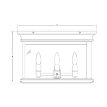 Load image into Gallery viewer, Club Square Flush Mount Ceiling Light - line drawing.
