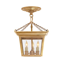 Load image into Gallery viewer, Cornice Semi Flush Mount Ceiling Light in Hand-Rubbed Antique Brass.
