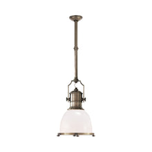Load image into Gallery viewer, Country Industrial Pendant Light in Antique Nickel/White Glass (Small).
