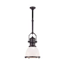 Load image into Gallery viewer, Country Industrial Pendant Light in Bronze/White Glass (Small).
