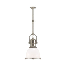 Load image into Gallery viewer, Country Industrial Pendant Light in Polished Nickel/White Glass (Small).
