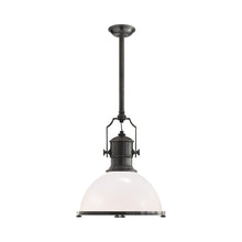 Load image into Gallery viewer, Country Industrial Pendant Light in Bronze/White Glass (Large).
