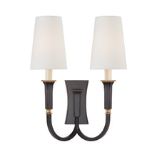 Load image into Gallery viewer, Delphia Arm Wall Light in Bronze with Antique Brass (2-Light).
