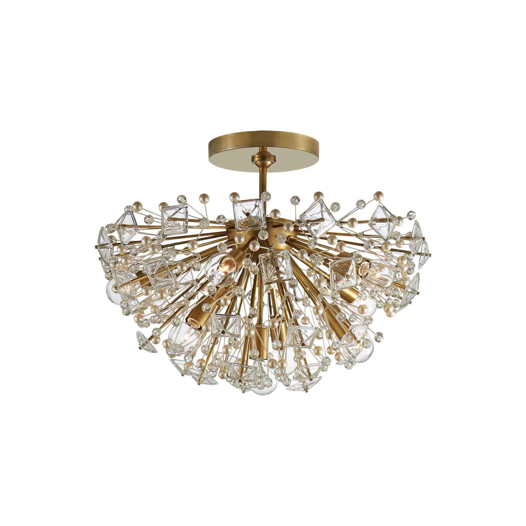 Dickinson Semi Flush Mount Ceiling Light in Soft Brass.