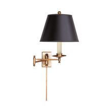 Load image into Gallery viewer, Dorchester Swing Arm Wall Light in Antique-Burnished Brass/Black Shade (Single Backplate).
