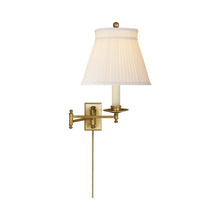Load image into Gallery viewer, Dorchester Swing Arm Wall Light in Antique-Burnished Brass/Silk Shade (Single Backplate).

