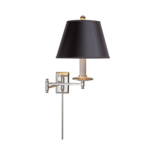 Load image into Gallery viewer, Dorchester Swing Arm Wall Light in Polished Nickel/Black Shade (Single Backplate).
