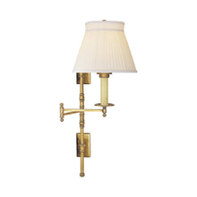 Load image into Gallery viewer, Dorchester Swing Arm Wall Light in Antique-Burnished Brass/Silk Shade (Double Backplates).
