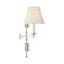 Load image into Gallery viewer, Dorchester Swing Arm Wall Light in Polished Nickel/Silk Shade (Double Backplates).
