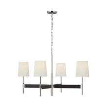 Load image into Gallery viewer, Elle LED Chandelier in Polished Nickel and Black Rattan.
