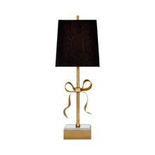 Load image into Gallery viewer, Ellery Gros-Grain Table Lamp in Soft Brass/Black Linen.
