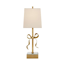 Load image into Gallery viewer, Ellery Gros-Grain Table Lamp in Soft Brass/Cream Linen.
